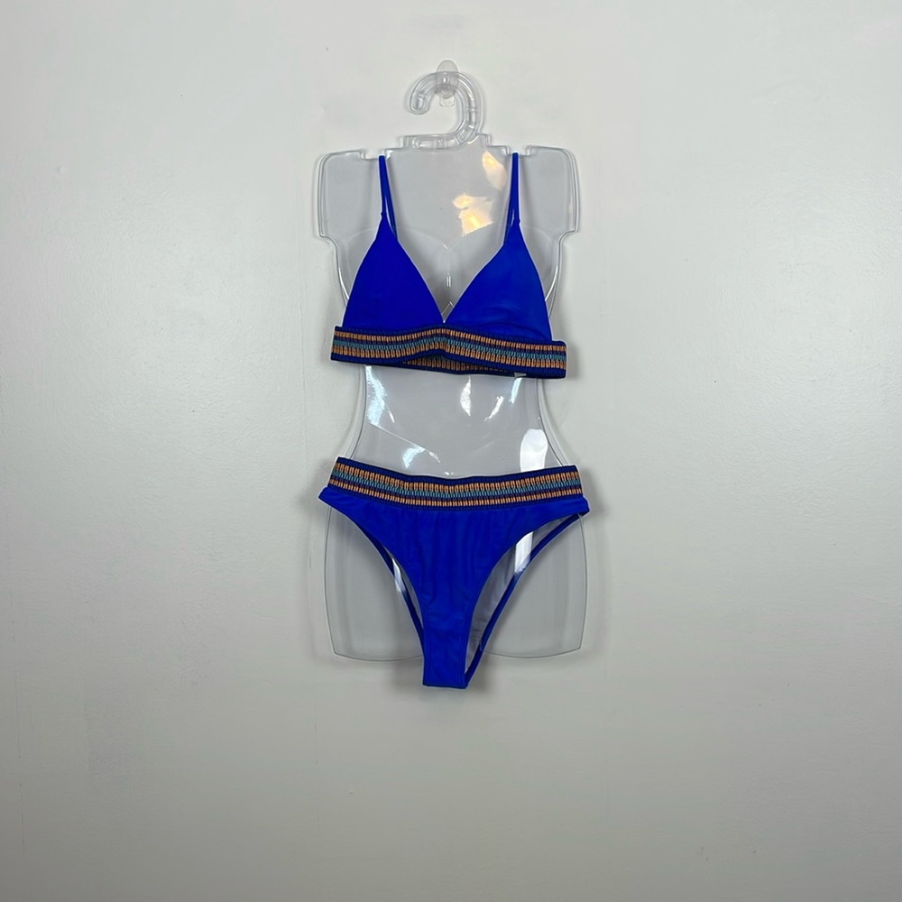 Womens XL Blue Bikini Mulitcolor Trim Womens XL Blue Beach Swimwear Bathsuit